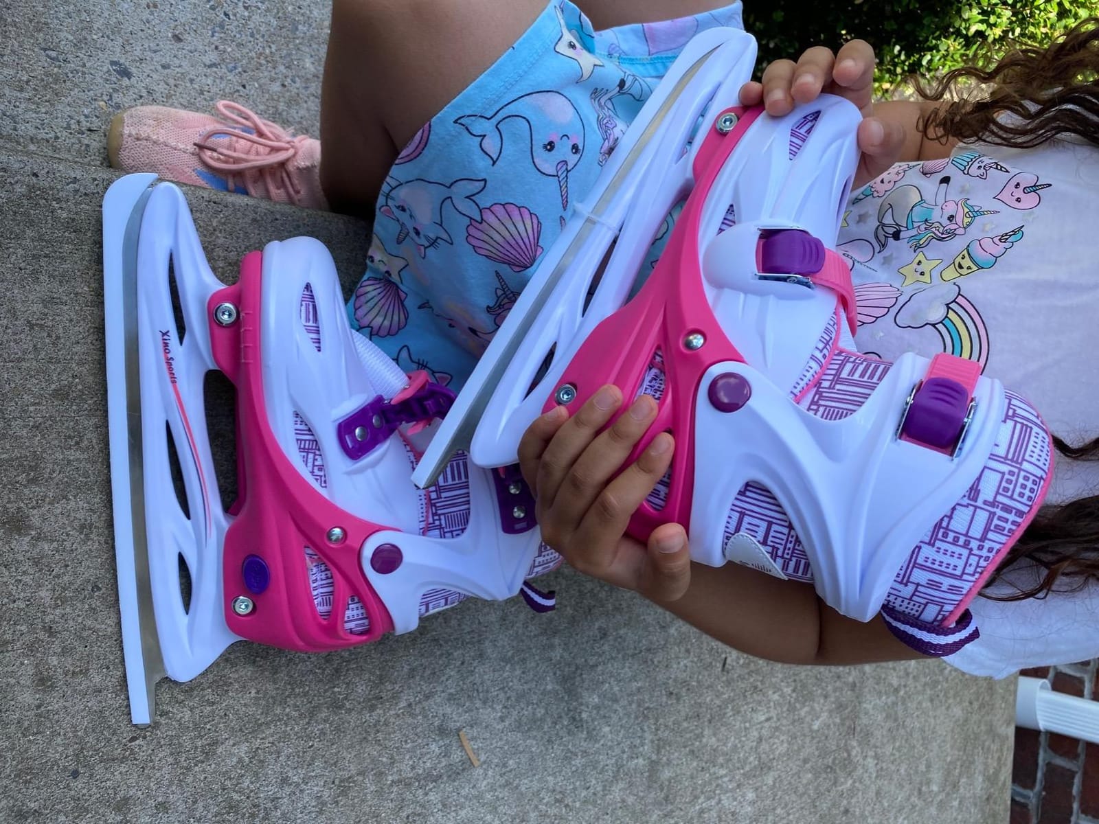 Xino Sports Adjustable Ice Skates - for Girls and Boys, Two Awesome Colors - Blue and Pink, Soft Padding and Reinforced Ankle Support, Fun to Skate!… customer photo 2