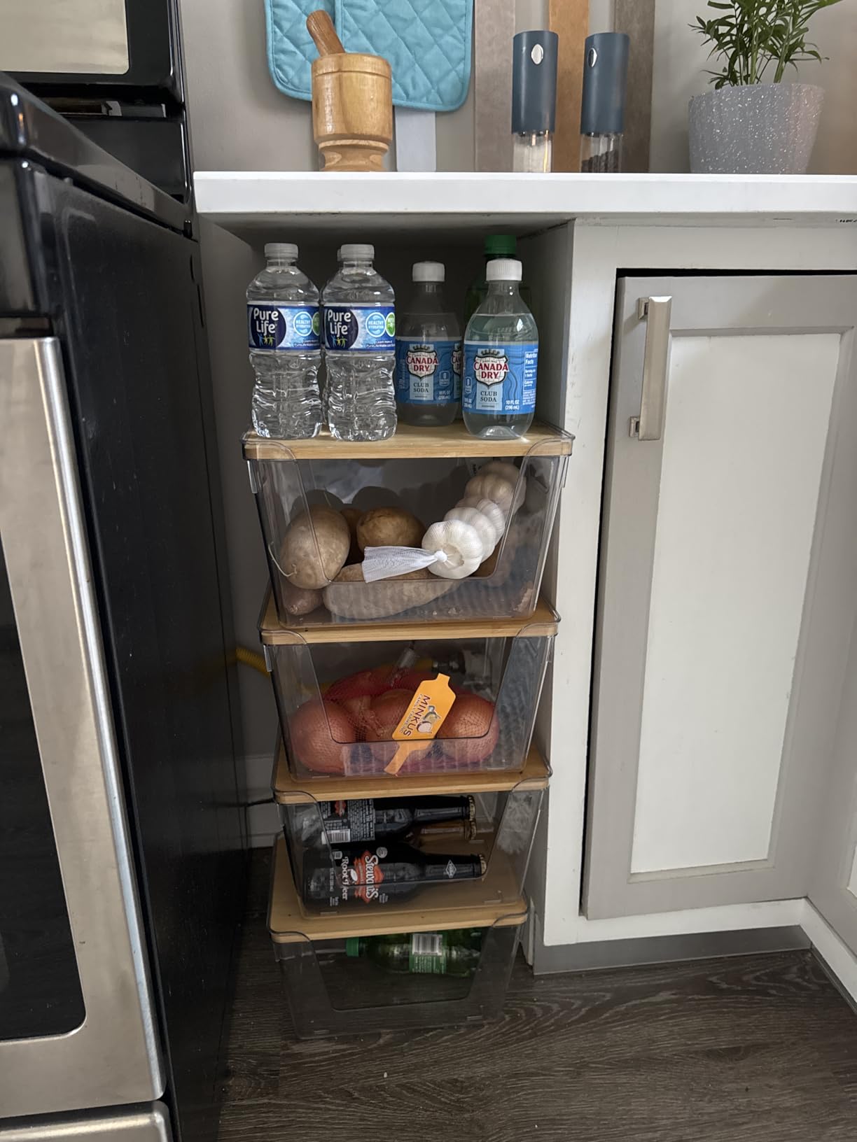 2 Set Pantry Organizer and Stackable Storage Kitchen,Sturdy and Durable Storage Basket for Potato, Onion, Garlic, Fruit, Vegetable, Produce, Clear Plastic Storage with Lid&Handle customer photo 1