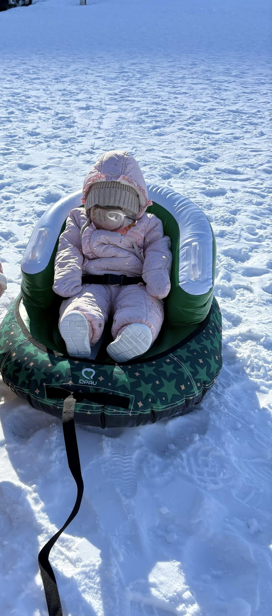 QPAU Snow Sled for Toddlers 1-3 with Canvas Cover, Inflatable Baby Sled with 3-Sided Protection, Tow Strap & Handles, Kids Snow Tube for Skiing & Sledding Outdoor Toys customer photo 1