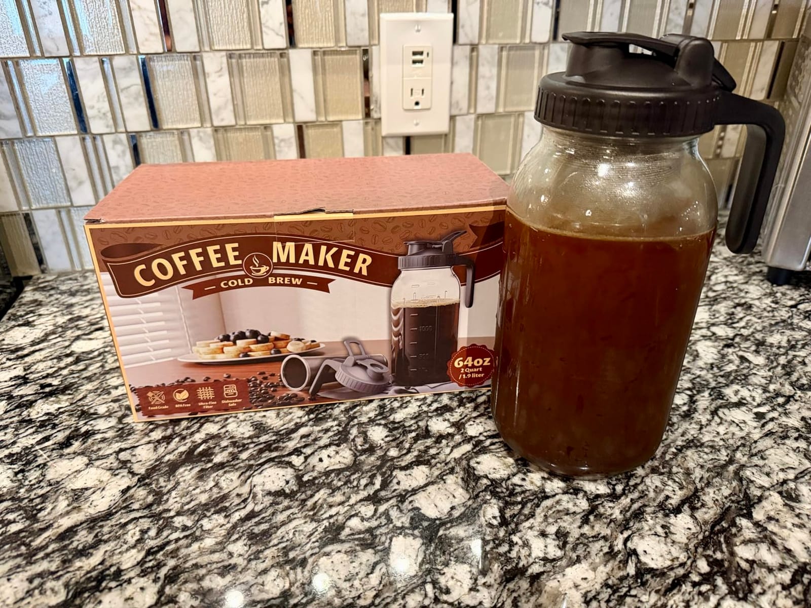 1 Gallon Cold Brew Coffee Maker, Mason Jar Pitcher with Spigot & Filter customer photo 2
