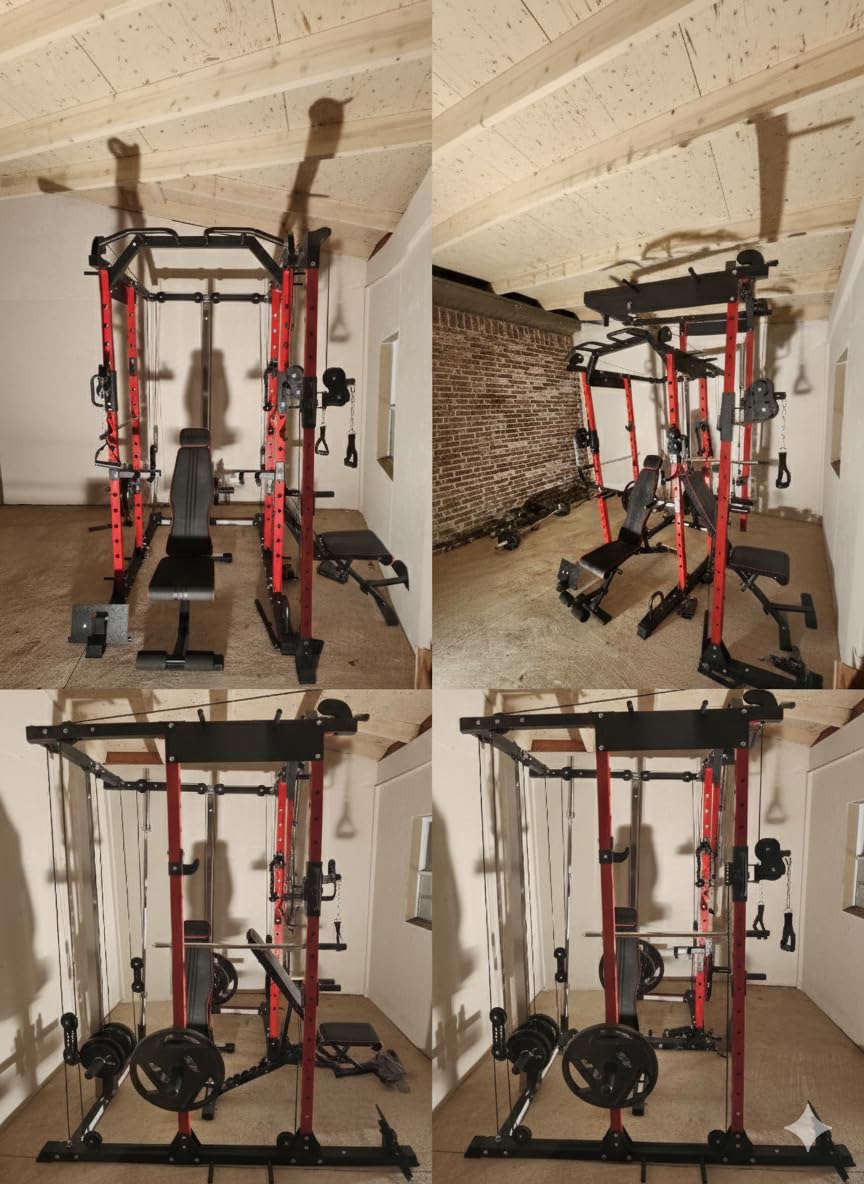 YOLEO Smooth Pulley System Power Cage, Adjustable Cable Crossover Power Rack, Multi-Functional Cable Machine for Home Gym customer photo 1